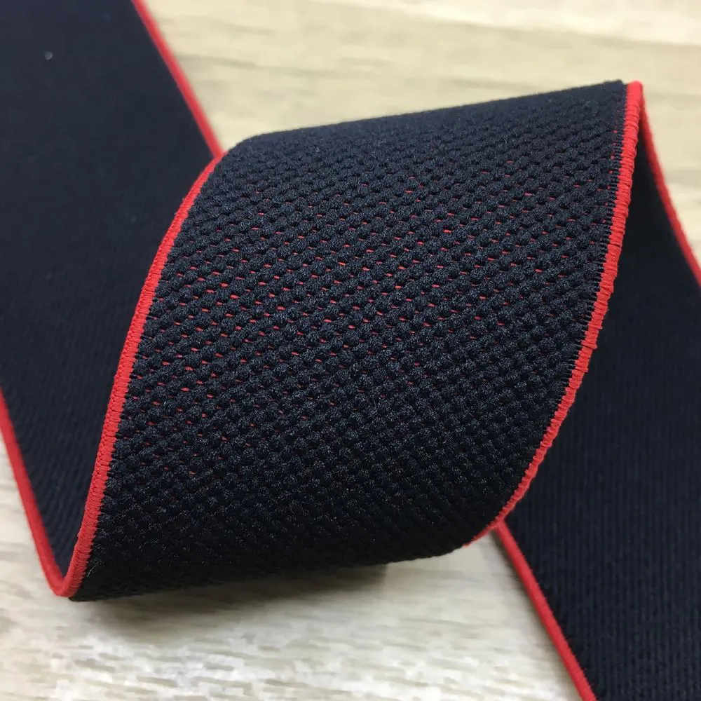 1.5 inch (40mm)  Wide Black Plush Elastic Band With Colored Base- 1 Yard