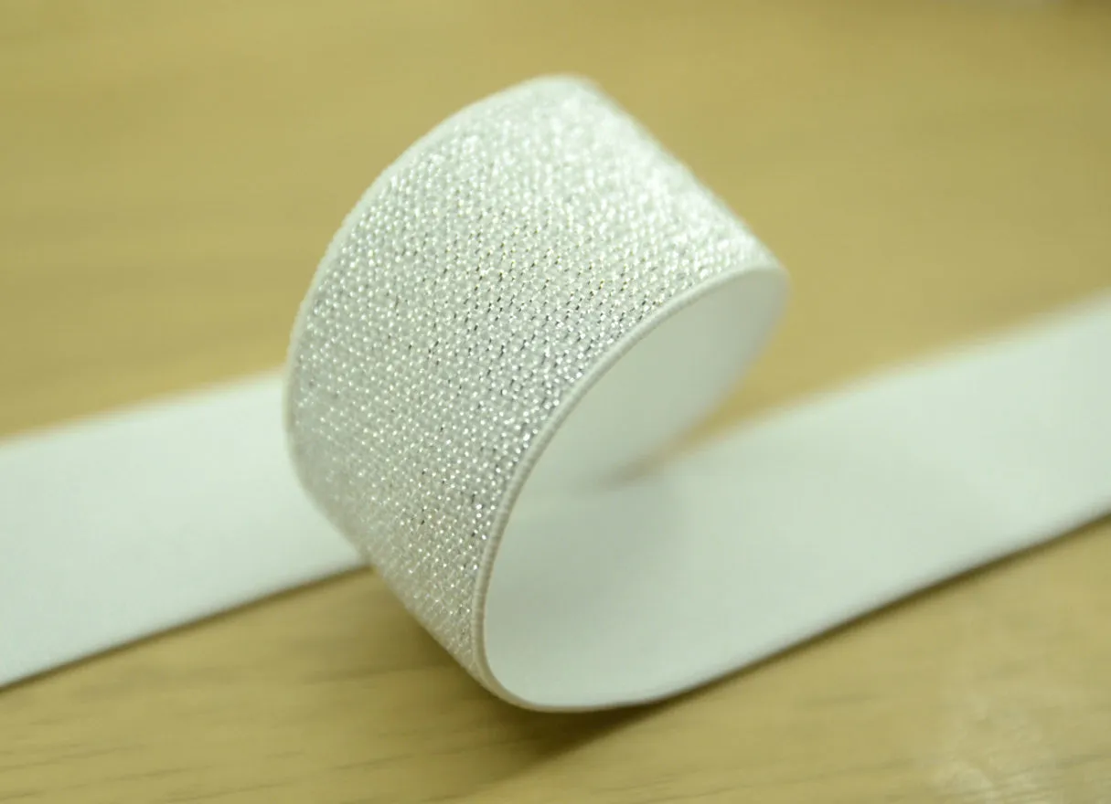 1.5" 38mm wide Gold & Silver Glitter Waistband Elastic by the yard