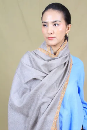 Afnaan Ashley Grey Hashidar Embroidered Pashmina Stole