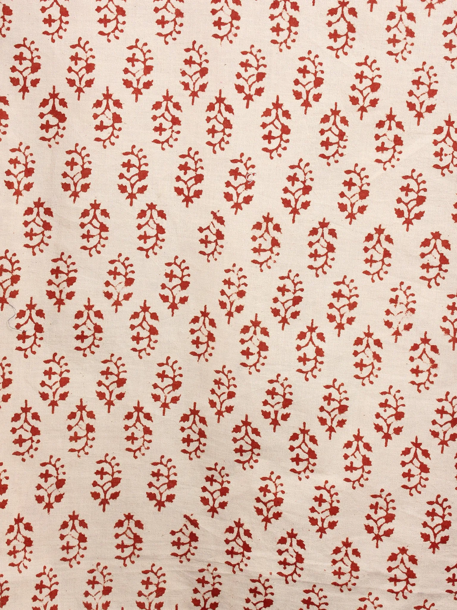 Beige Red High Neck Hand Block Printed Cotton Flared Sleeves Back Buttons Top - T1064014