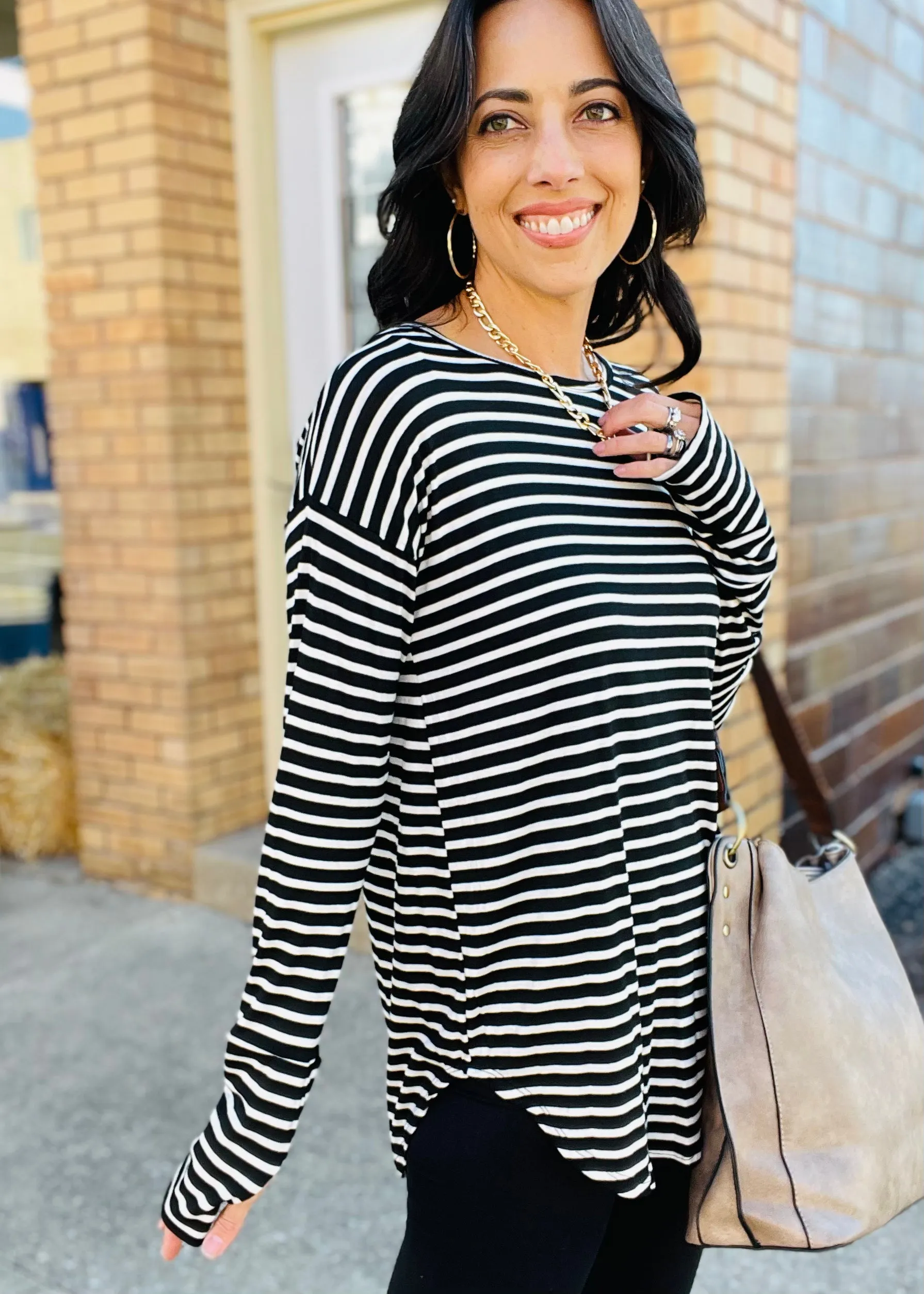 Black & White Stripe Long Sleeve Top