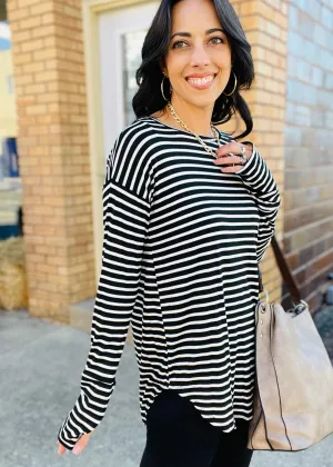 Black & White Stripe Long Sleeve Top