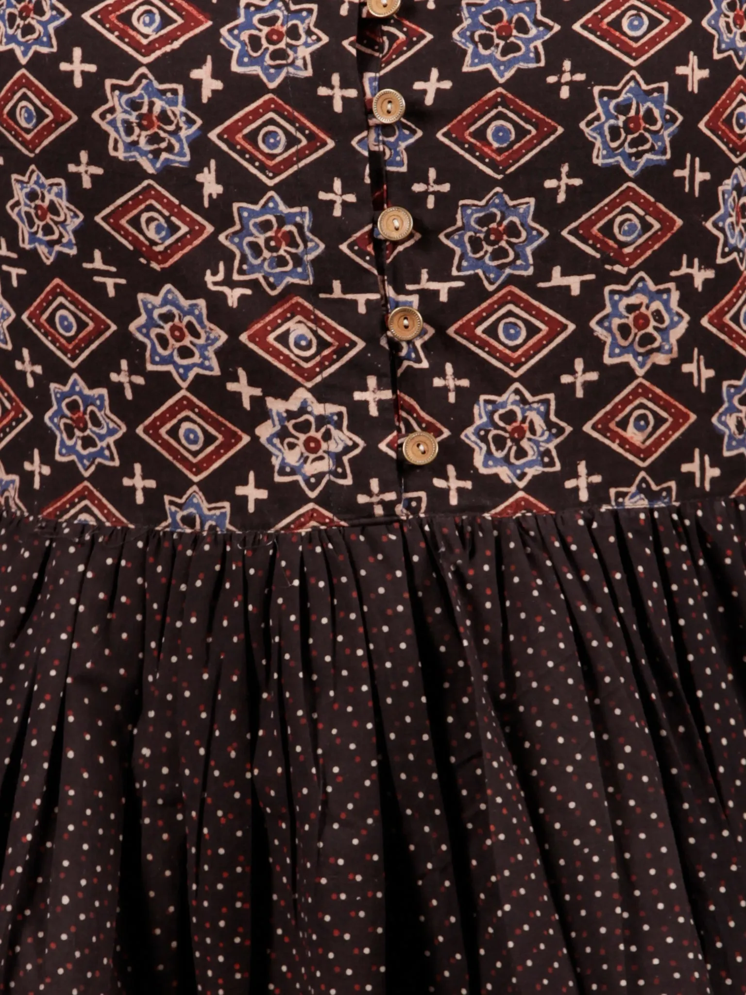 Black Maroon Beige Ajrakh Hand Block Printed Cotton Top - T29F1605