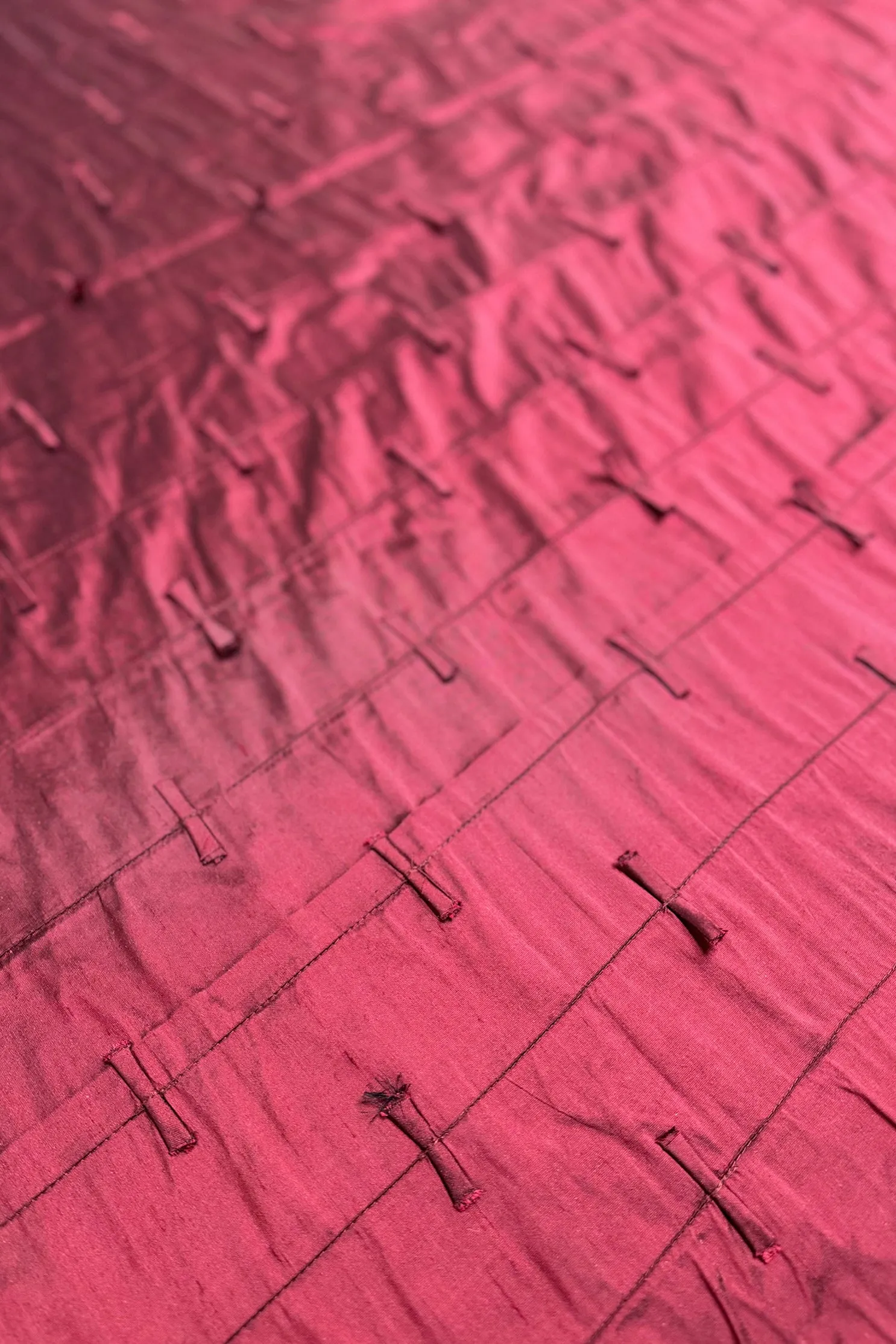 Black/Maroon Iridescent Embroidered Dupioni Silk