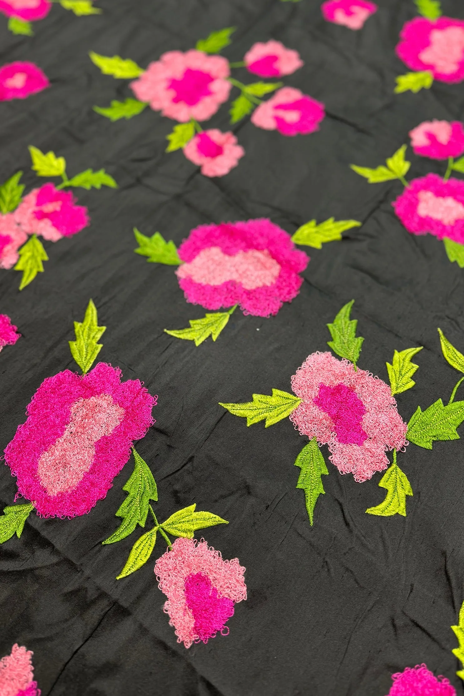 Black/Multicolor Embroidered Dupioni Silk