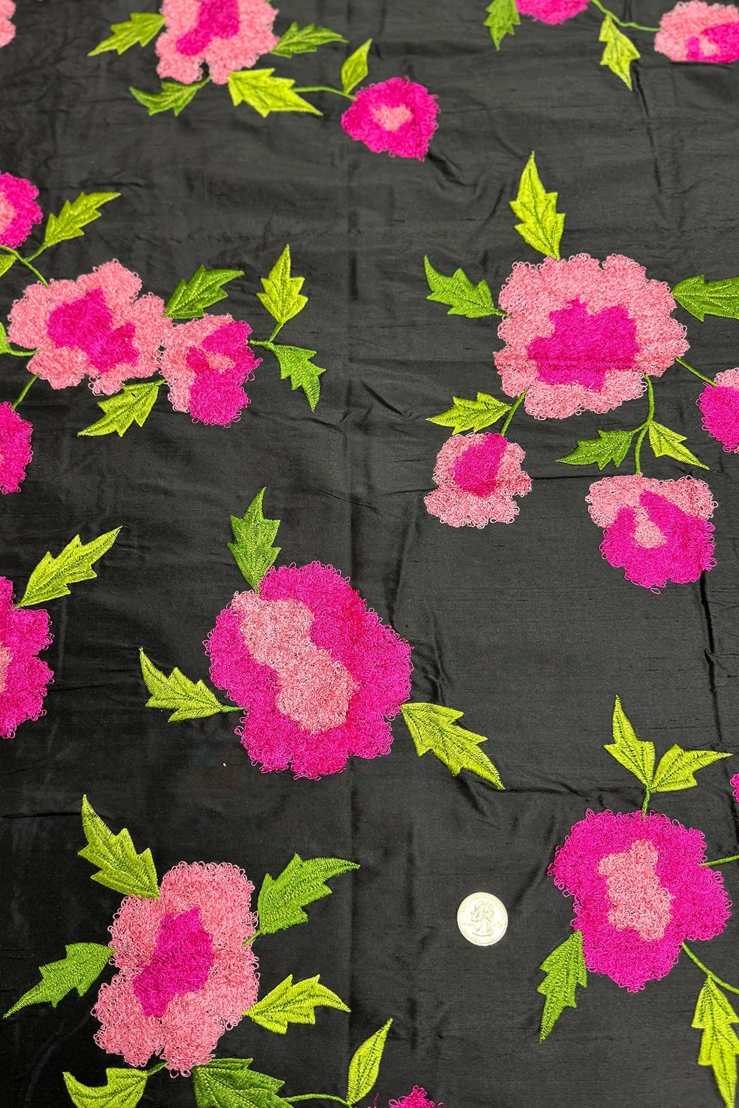 Black/Multicolor Embroidered Dupioni Silk