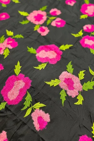 Black/Multicolor Embroidered Dupioni Silk