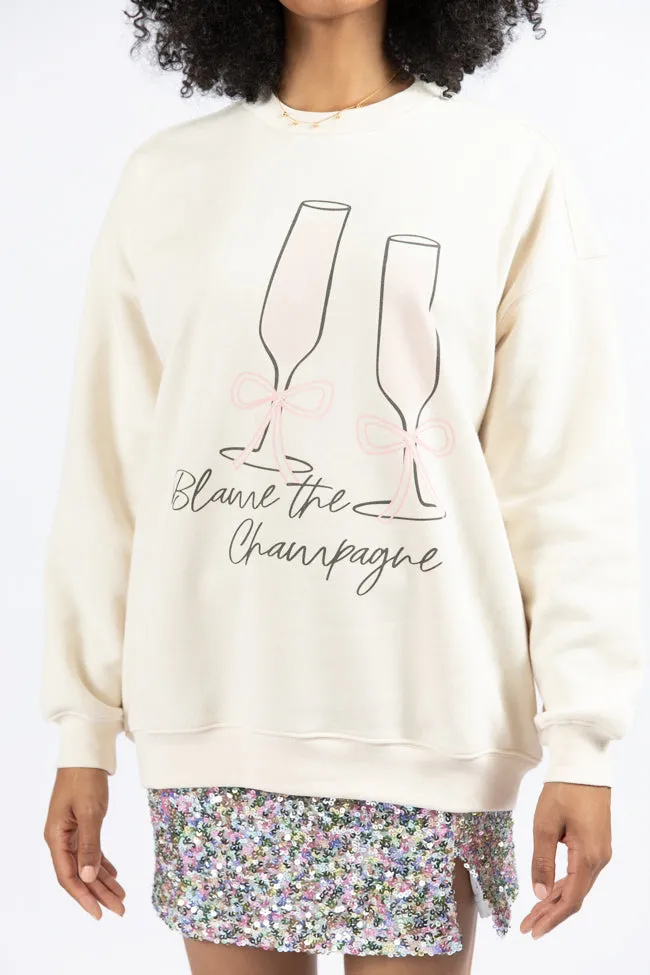 Blame The Champagne Cream Oversized Graphic Sweatshirt