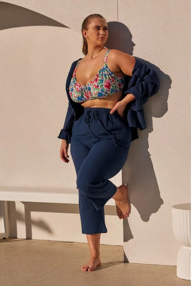 Crepe Long Lounge Set Navy