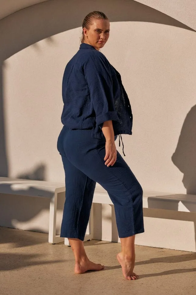 Crepe Long Lounge Set Navy