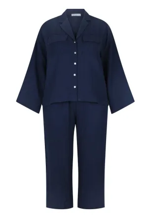Crepe Long Lounge Set Navy