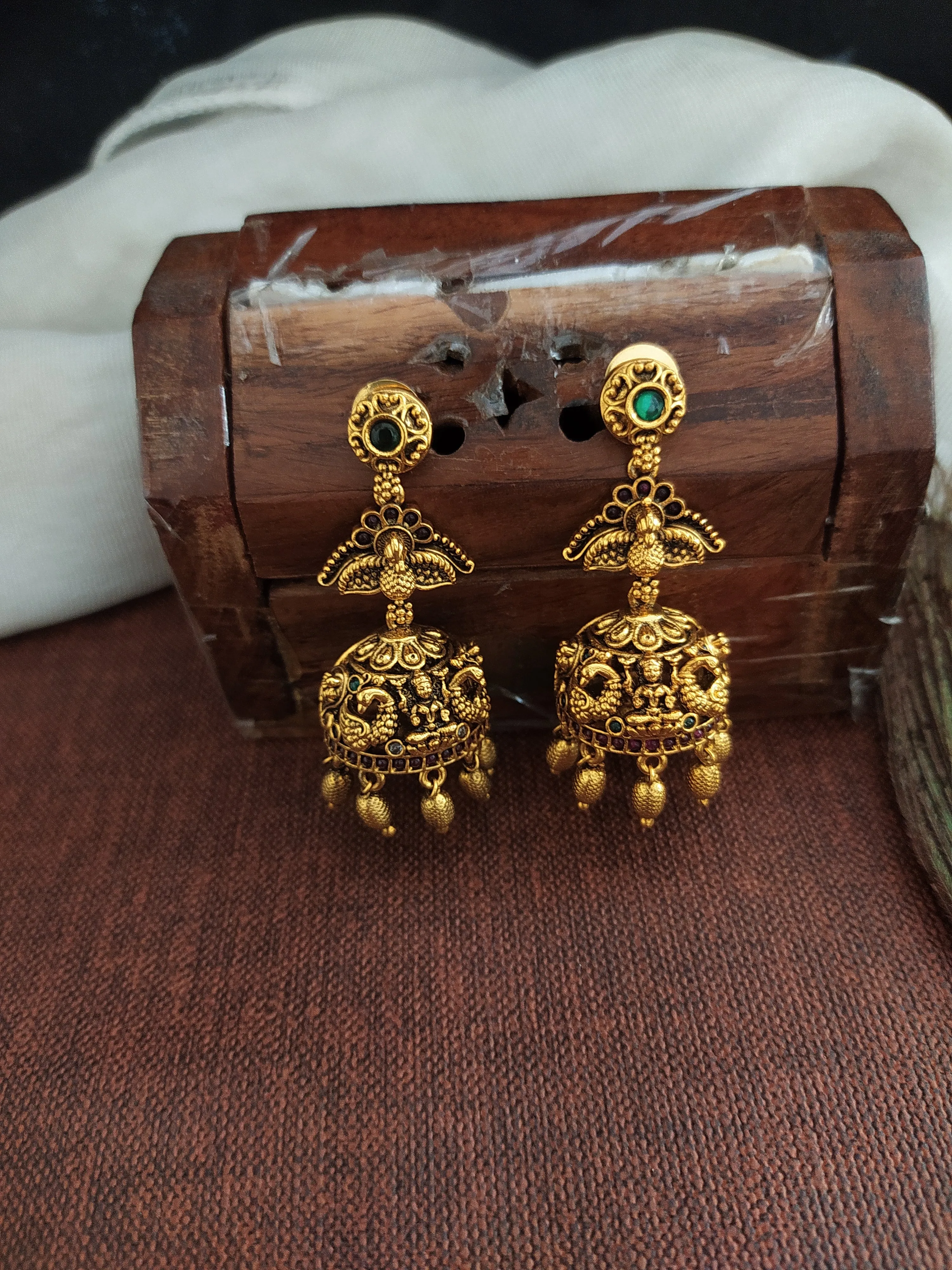 Divine Lakshmi Ji & Peacock Design Antique Nagas Long Haram Set