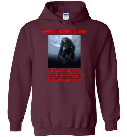 Dogman Encounters Nocturnal Collection Hooded Sweatshirt (red/black font)