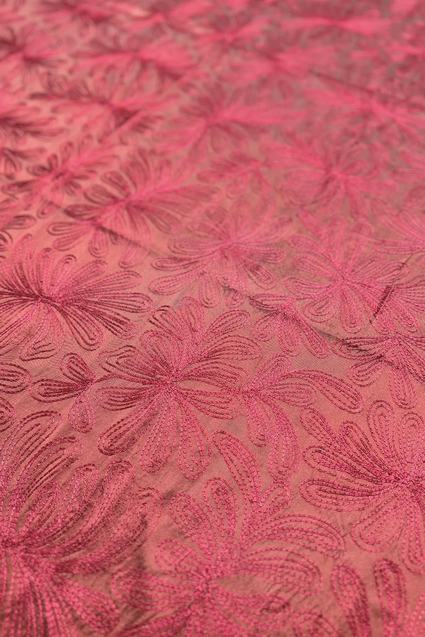 Fuchsia/Black Embroidered Dupioni Silk