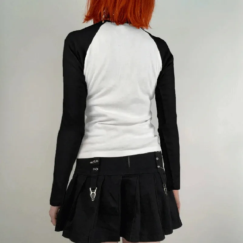 Gothic Bow Printed Graphic T-shirt Women Knitted Harajuku Autumn Tee Shirts Casual Slim Raglan Sleeve Top Pullovers