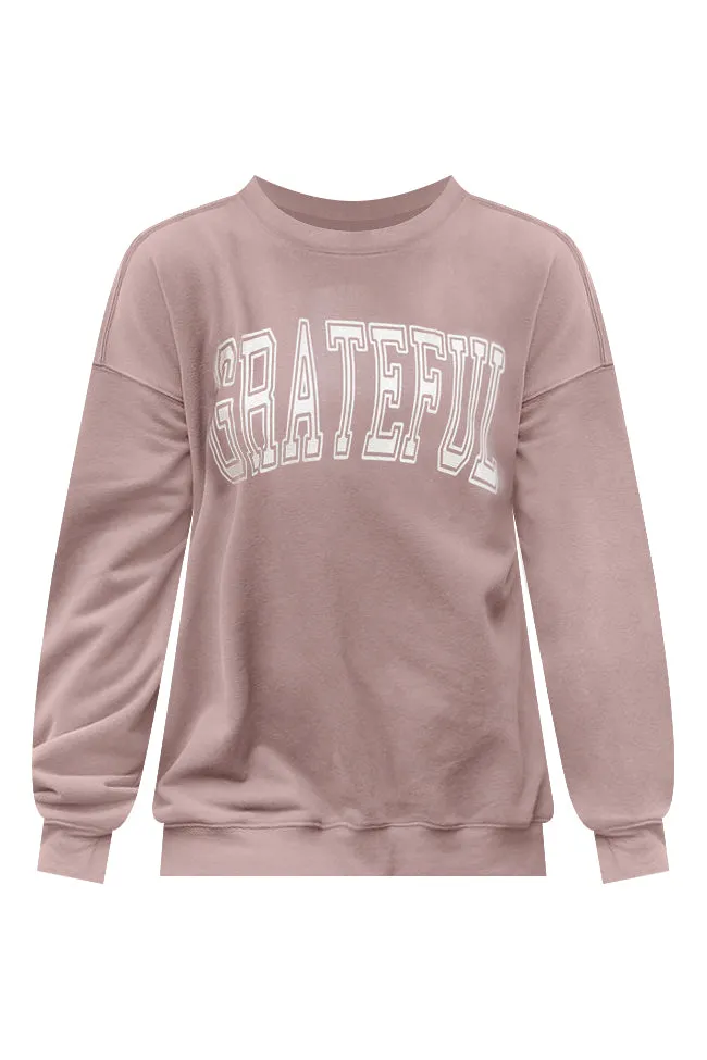Grateful Block Mocha Oversized Graphic Sweatshirt