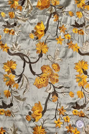 Gray Green/Multicolor Embroidered Dupioni Silk