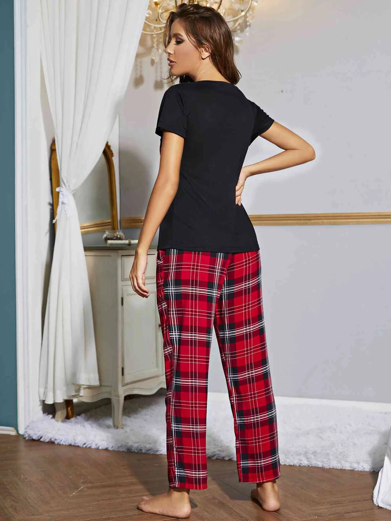 Heart and Plaid Pants Lounge Set