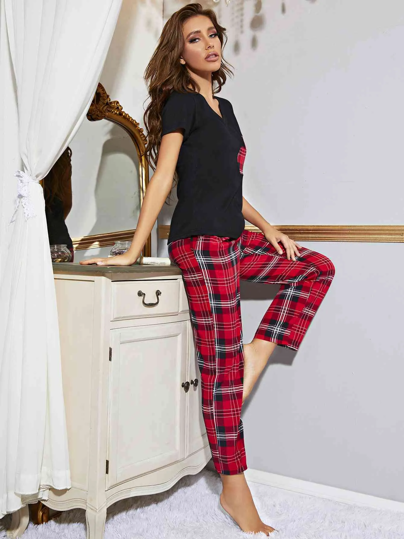 Heart and Plaid Pants Lounge Set