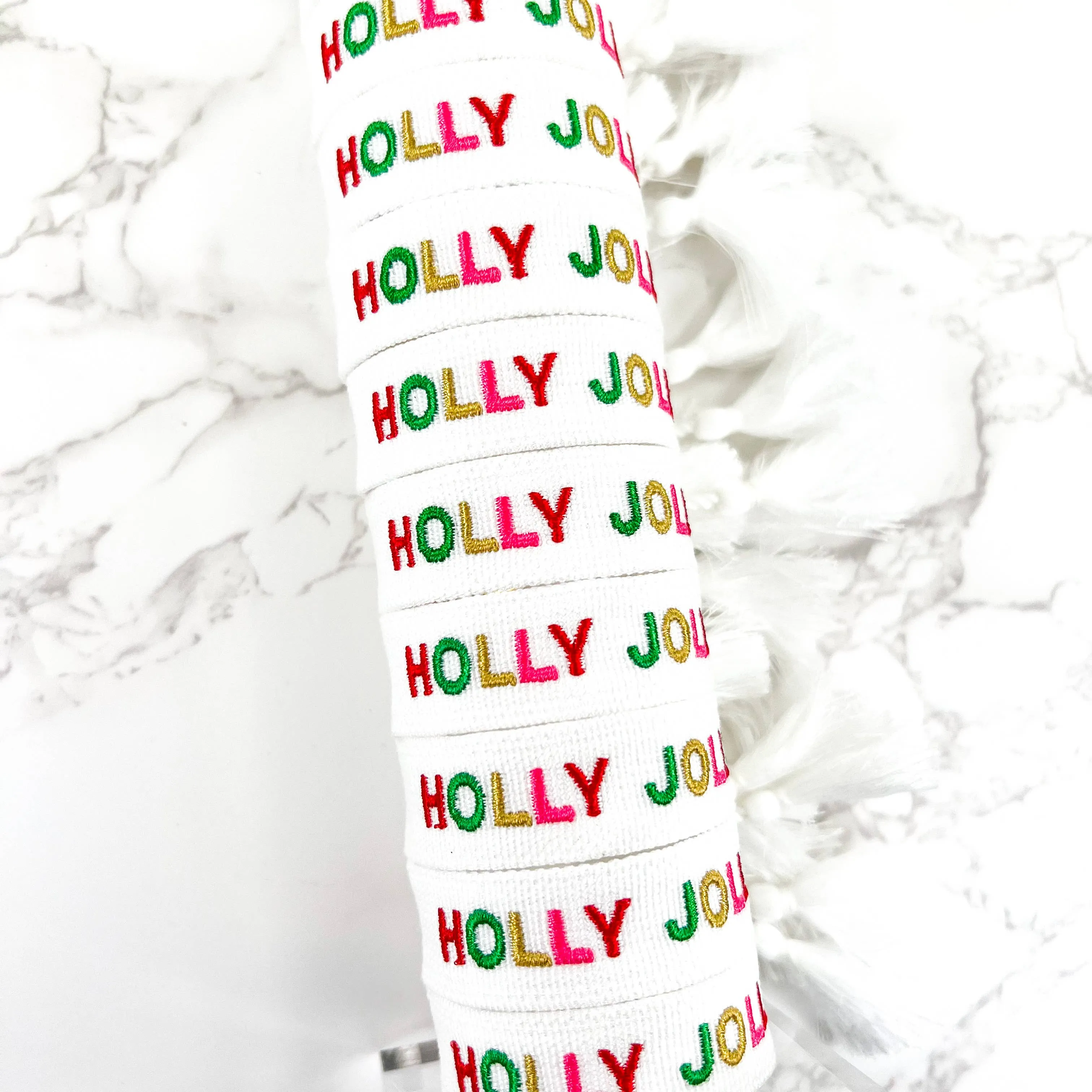 Holly Jolly Christmas Embroidered Bracelet