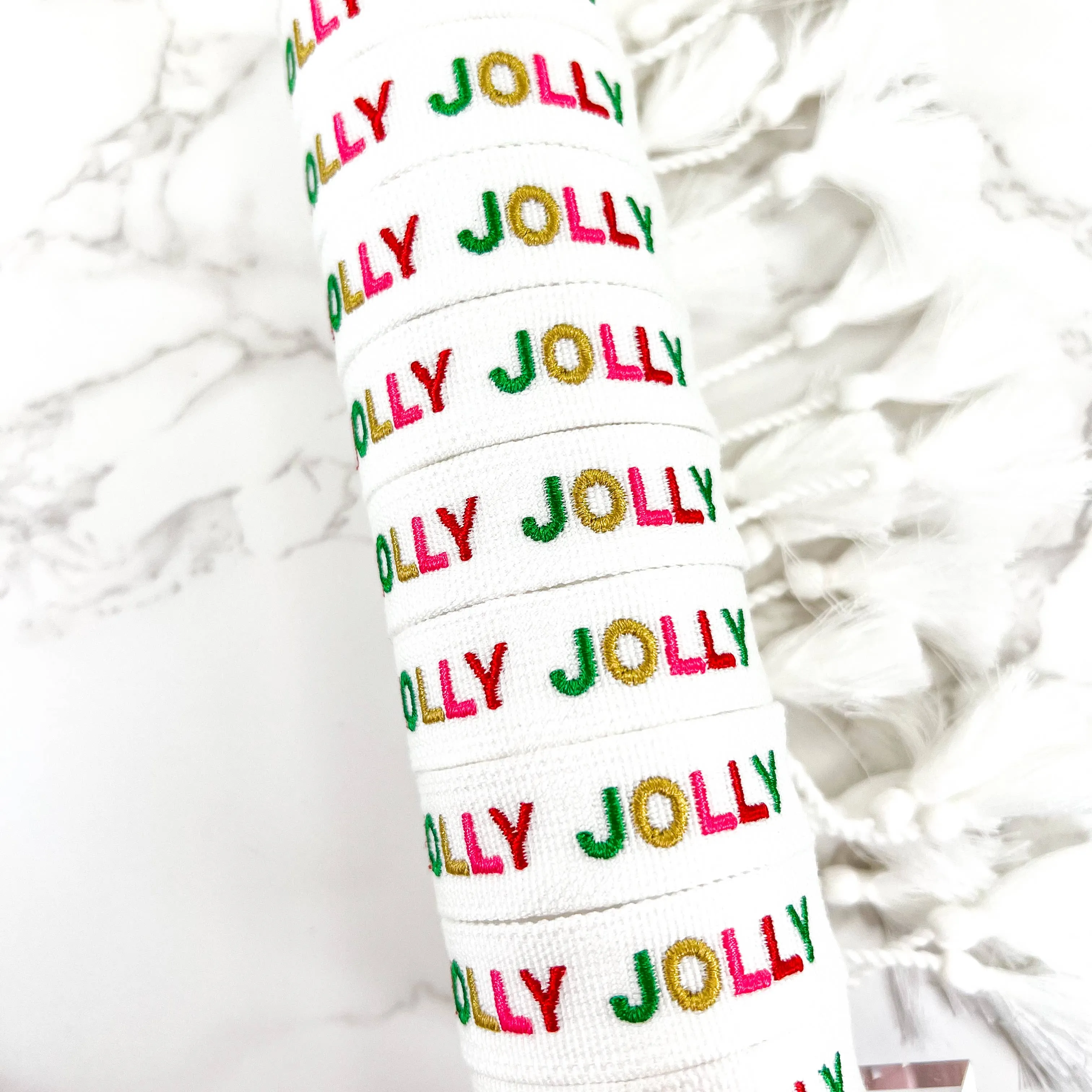 Holly Jolly Christmas Embroidered Bracelet