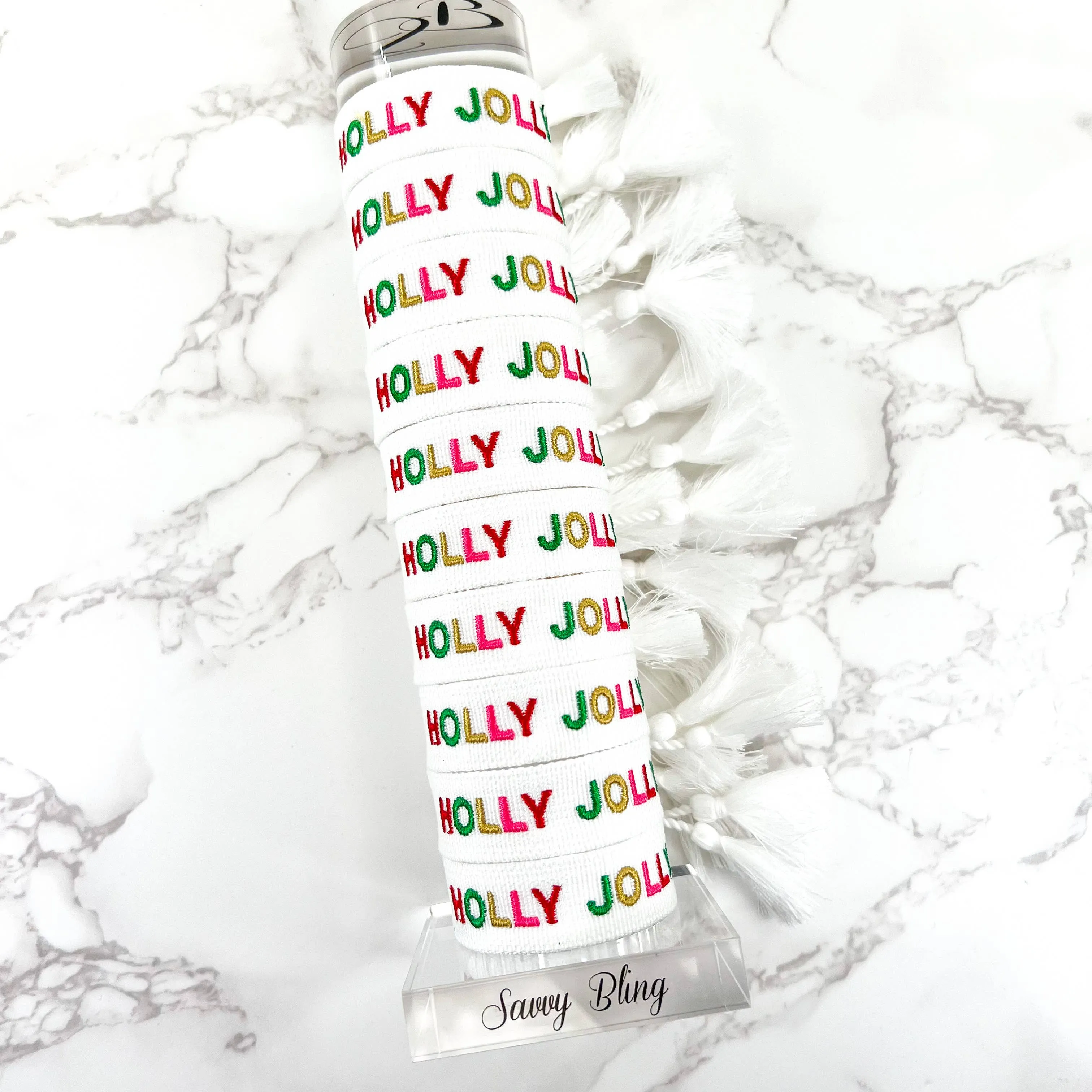 Holly Jolly Christmas Embroidered Bracelet