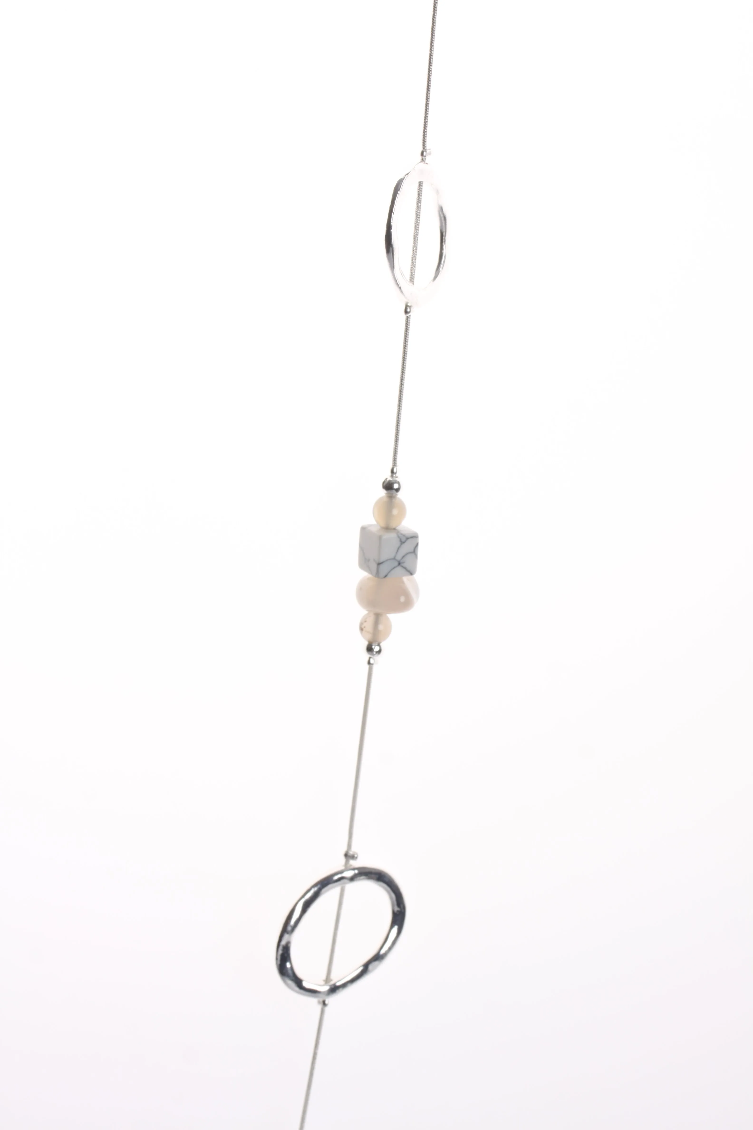 Hoop And Gem Stone Chain Long Necklace in Silver
