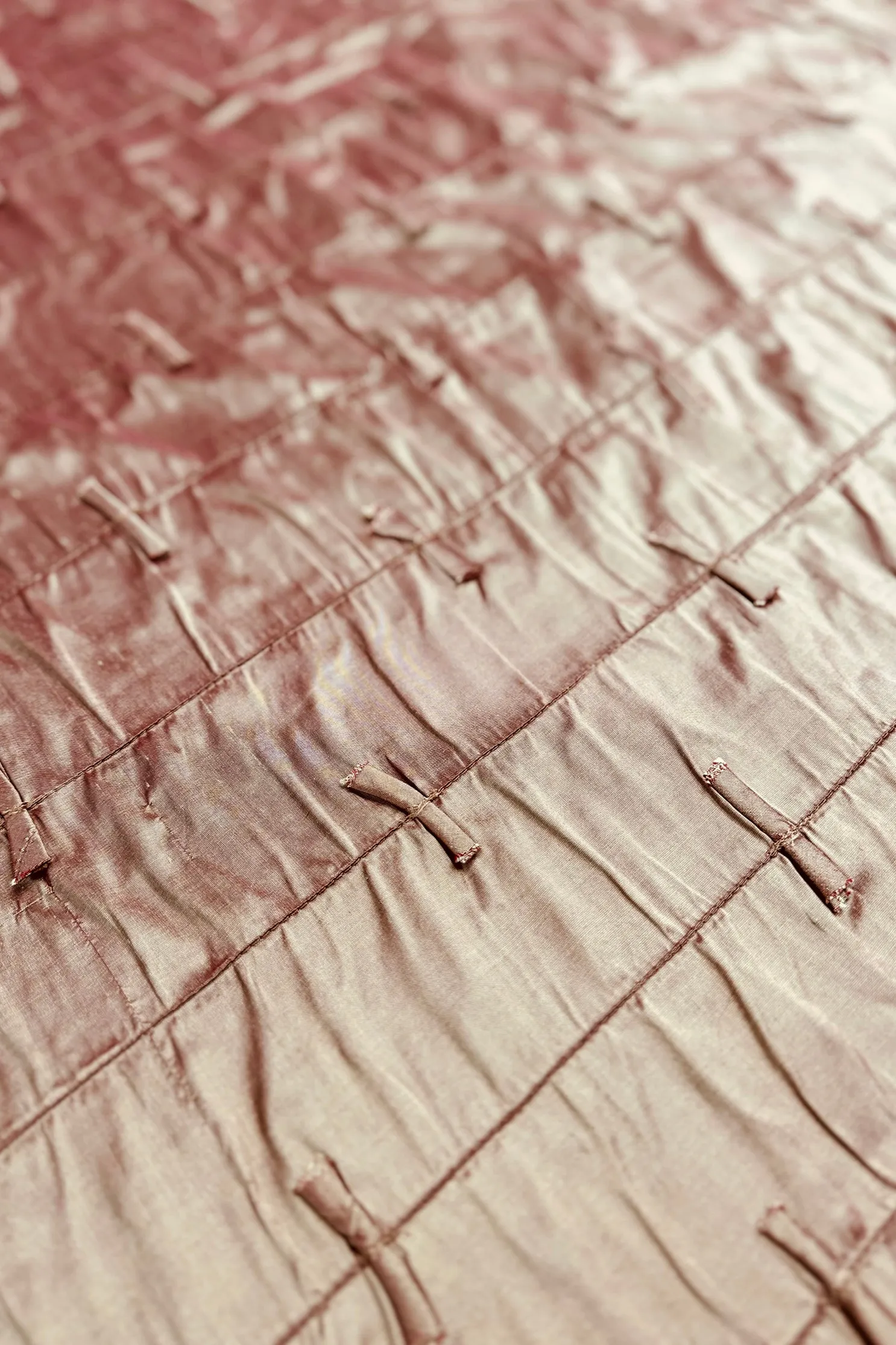 Iridescent Hazel/Red Embroidered Dupioni Silk