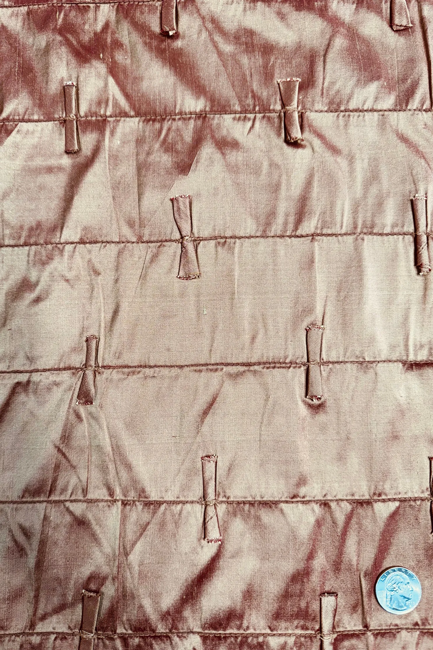 Iridescent Hazel/Red Embroidered Dupioni Silk