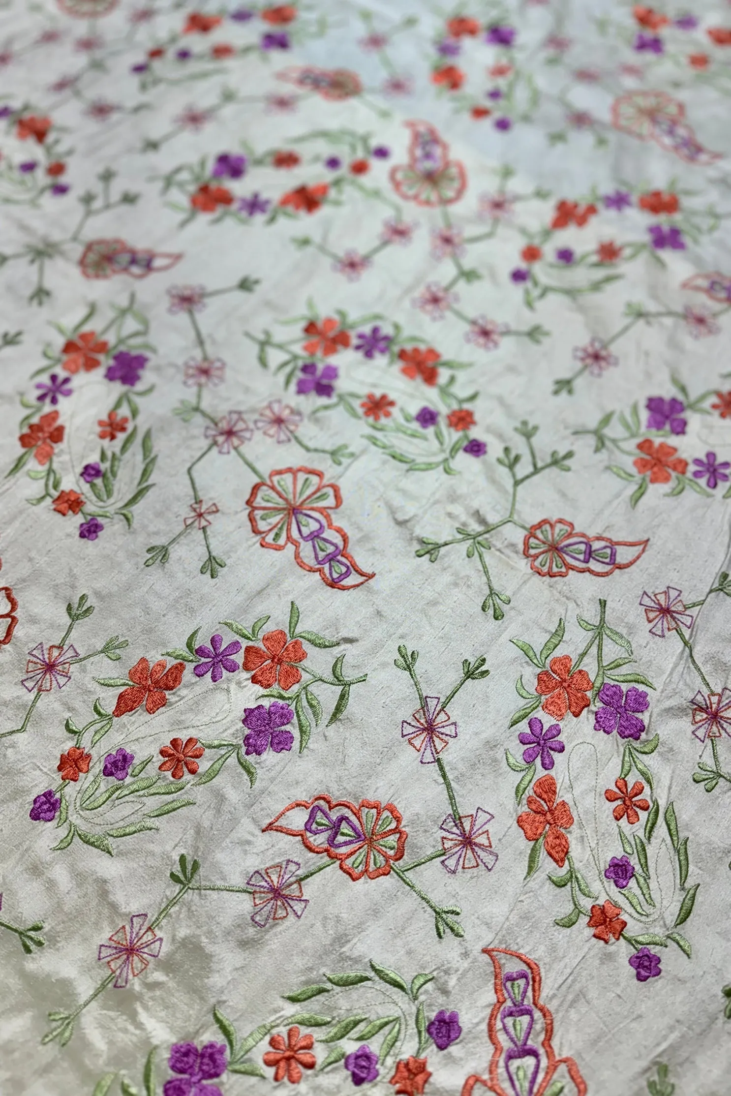 Ivory/Multicolor Embroidered Dupioni Silk MED-223