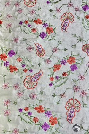 Ivory/Multicolor Embroidered Dupioni Silk MED-223