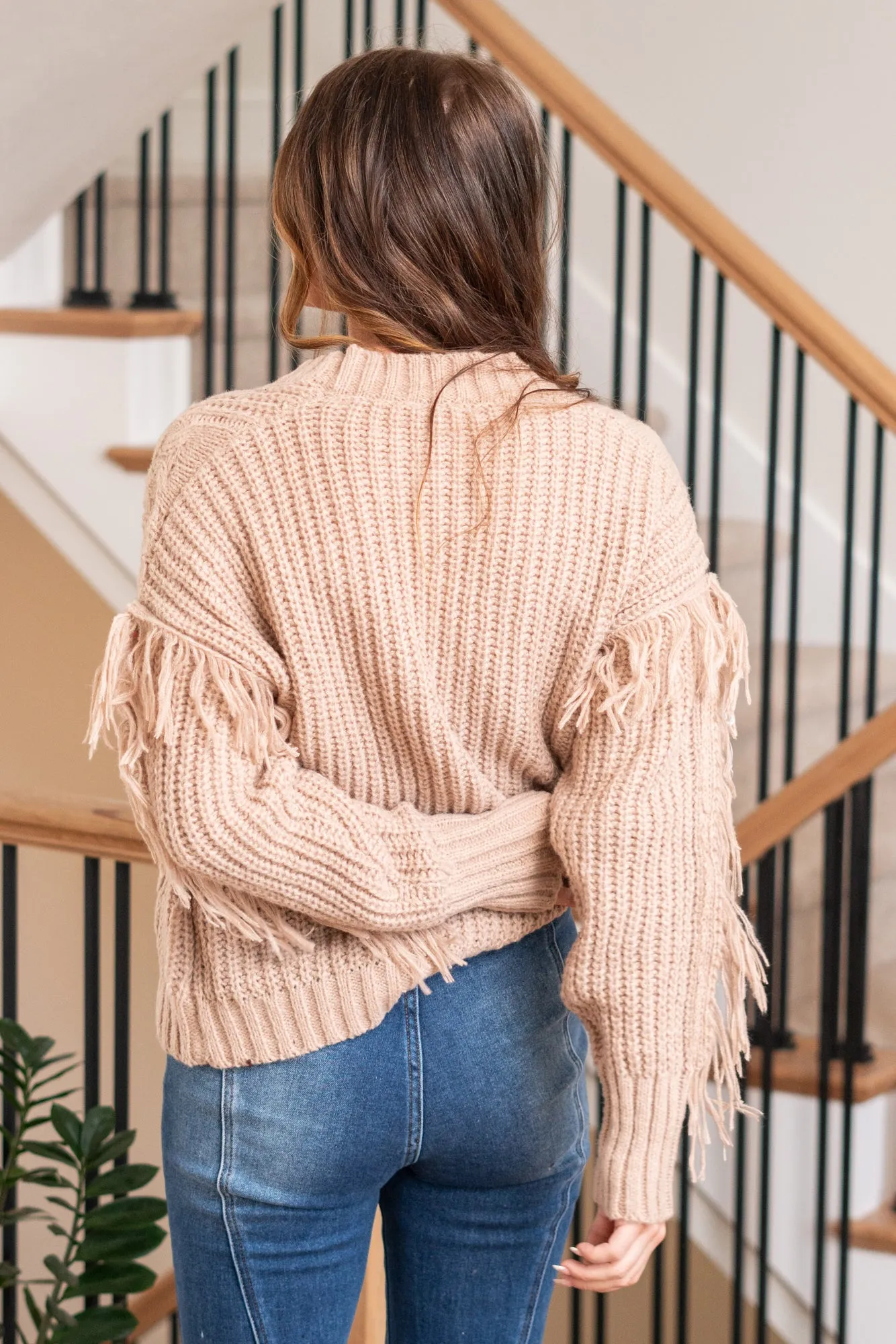 Jess Fringe Trimmed Front Button Closure Cardigan  - Taupe
