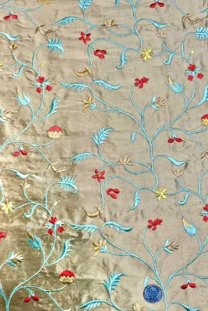 Khaki/Multicolor Embroidered Dupioni Silk MED-210/6