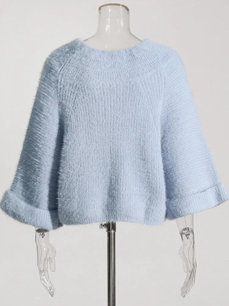 Knitting Sweater For Women Round Neck Long Sleeve Minimalist Loose Casual Sweater Female Fahion Clothing
