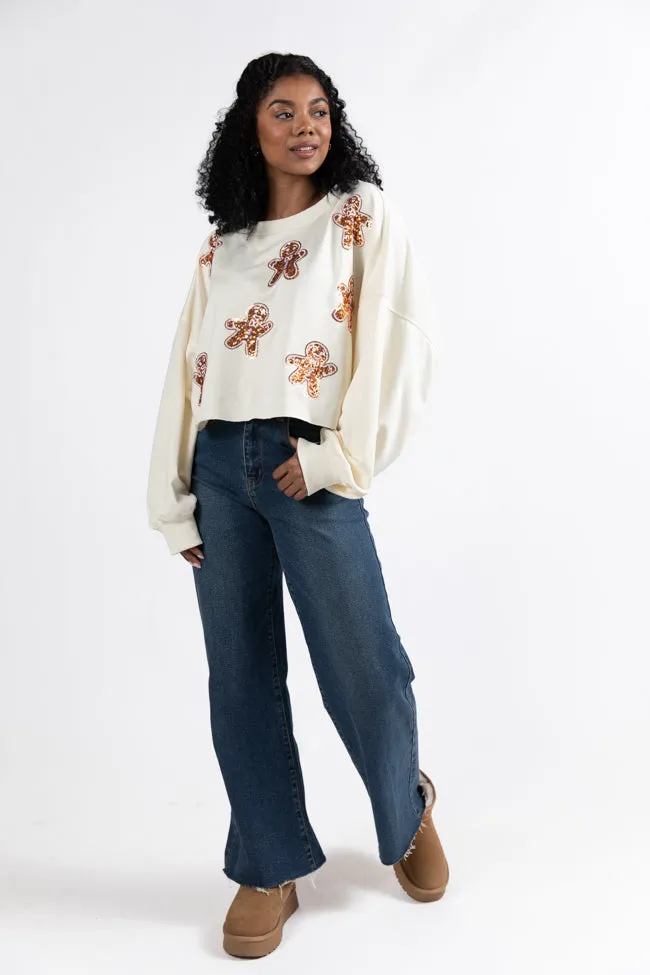 Let's Build A Gingerbread House Cream Sequin Patch Pullover FINAL SALE