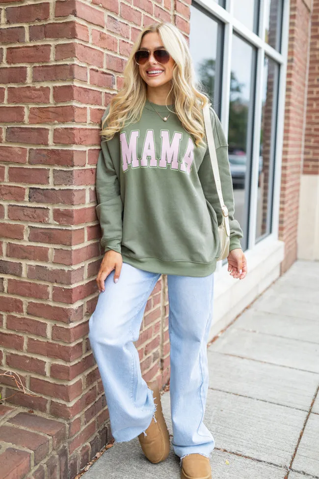 Mama Block Olive Oversized Graphic Sweatshirt