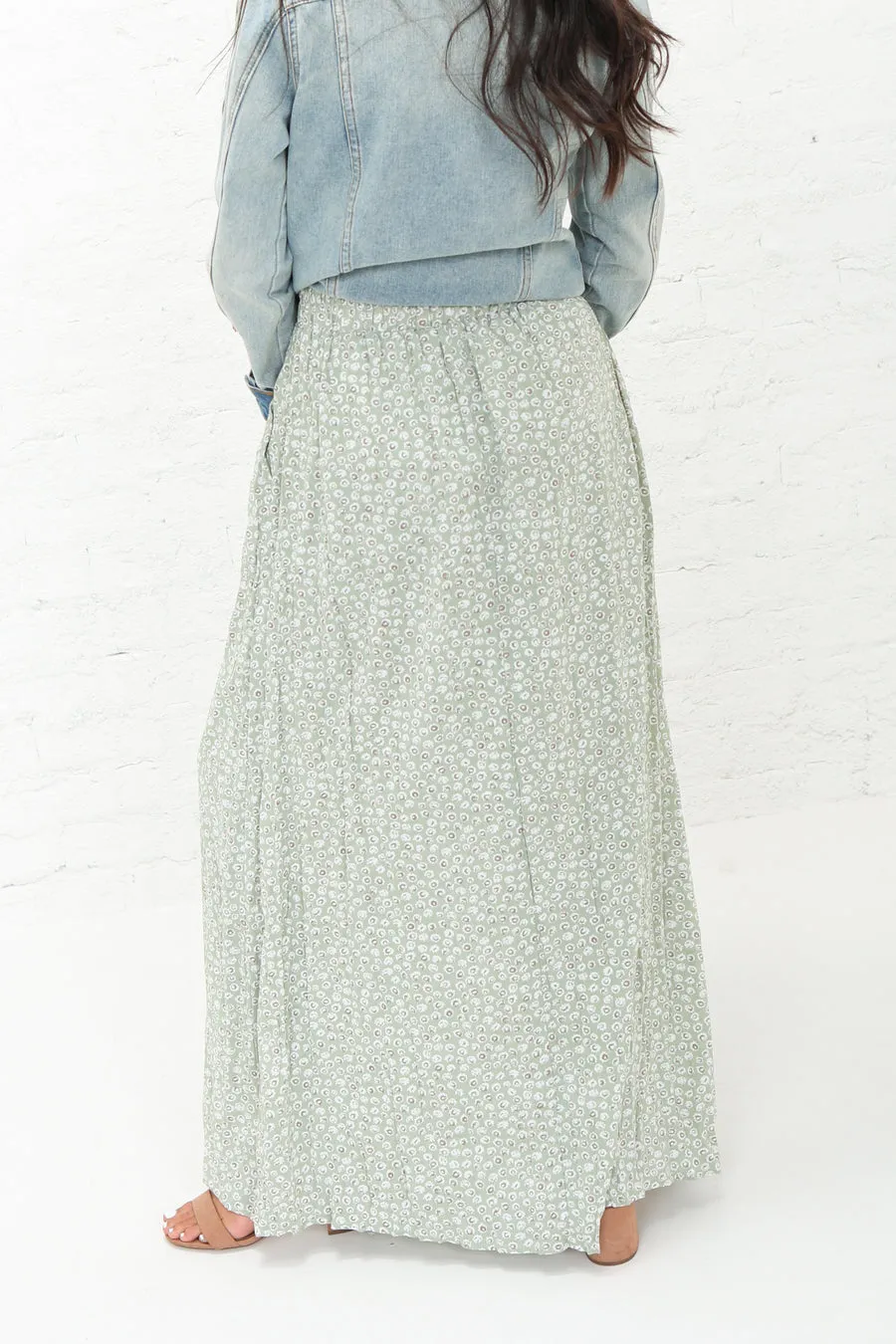 Maxi Skirt in Pastel Green Daisy Floral Style 20216