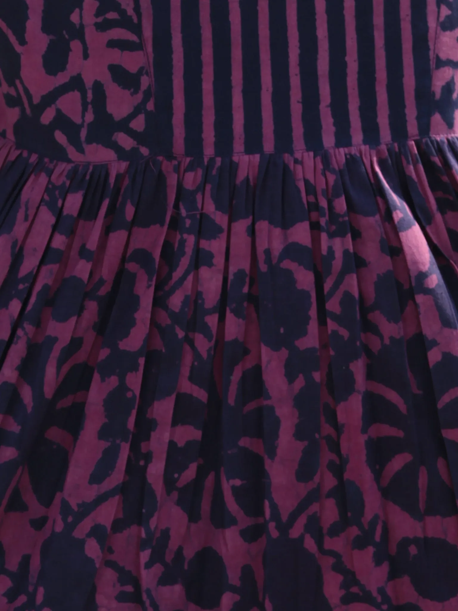 Megenta Purple  Hand Block Printed Cotton Top With Gathers - T32F466