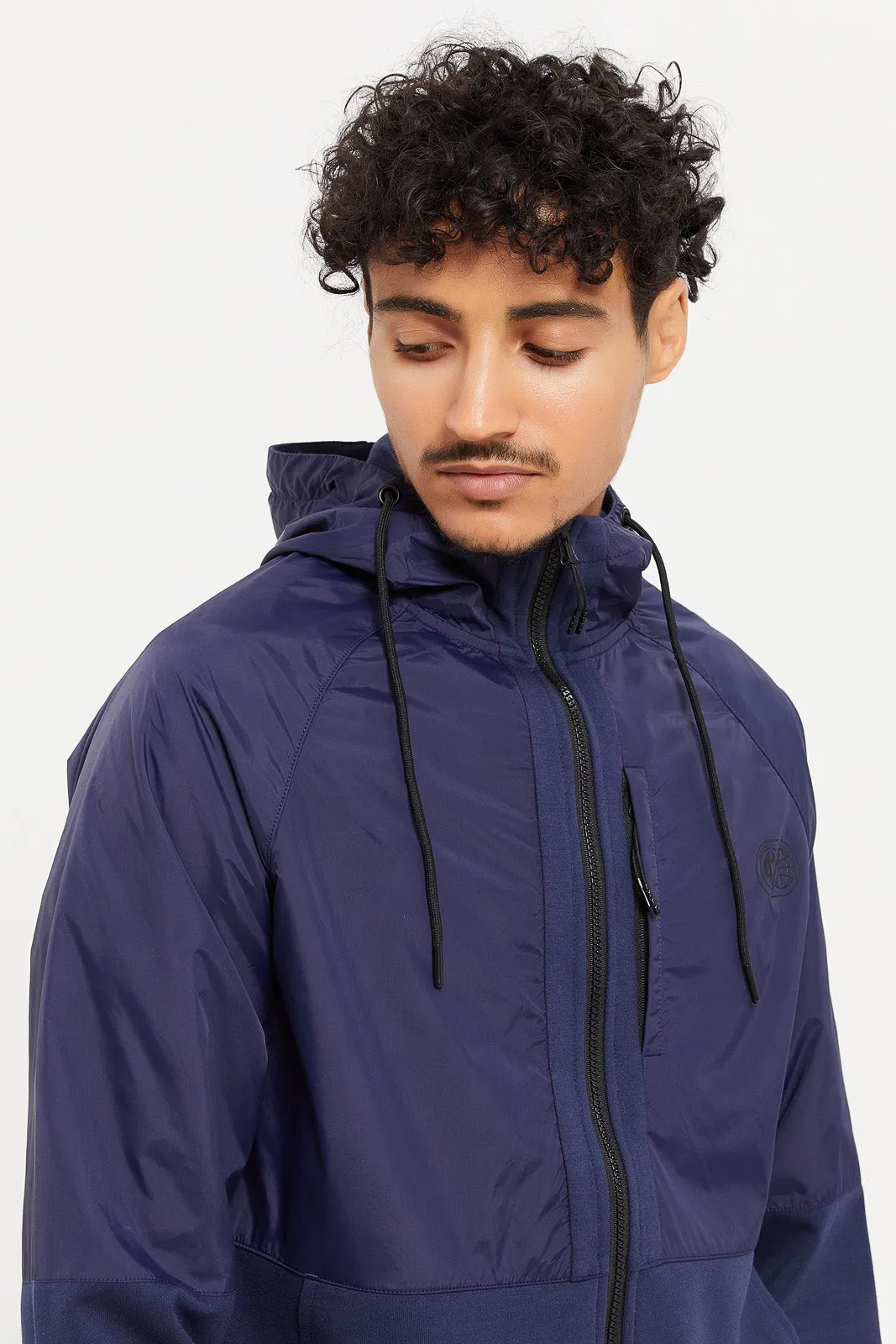 Men Navy Material Block Sweatshirt