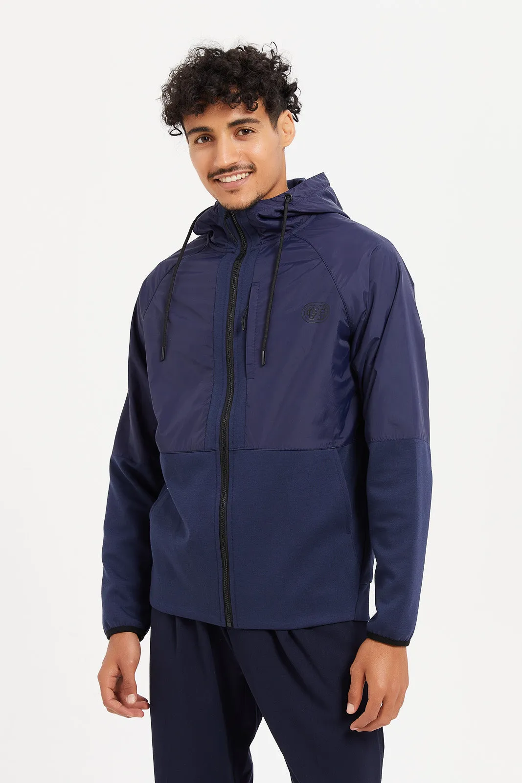 Men Navy Material Block Sweatshirt