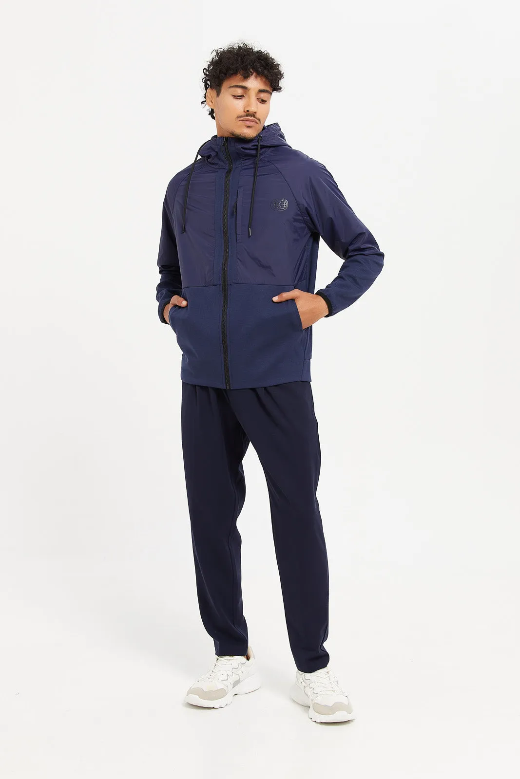 Men Navy Material Block Sweatshirt