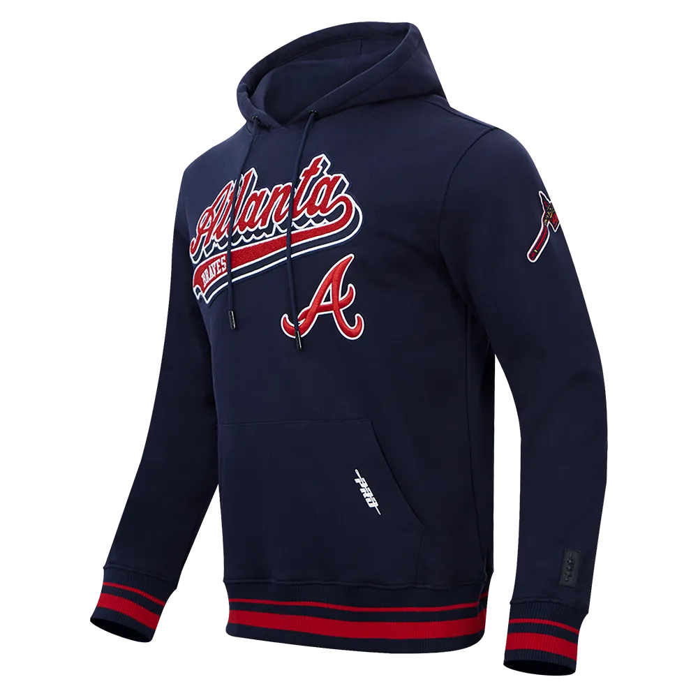 MLB ATLANTA BRAVES SCRIPT TAIL MEN'S RIB FLC PO HOODIE (MIDNIGHT NAVY/RED/MIDNIGHT NAVY)