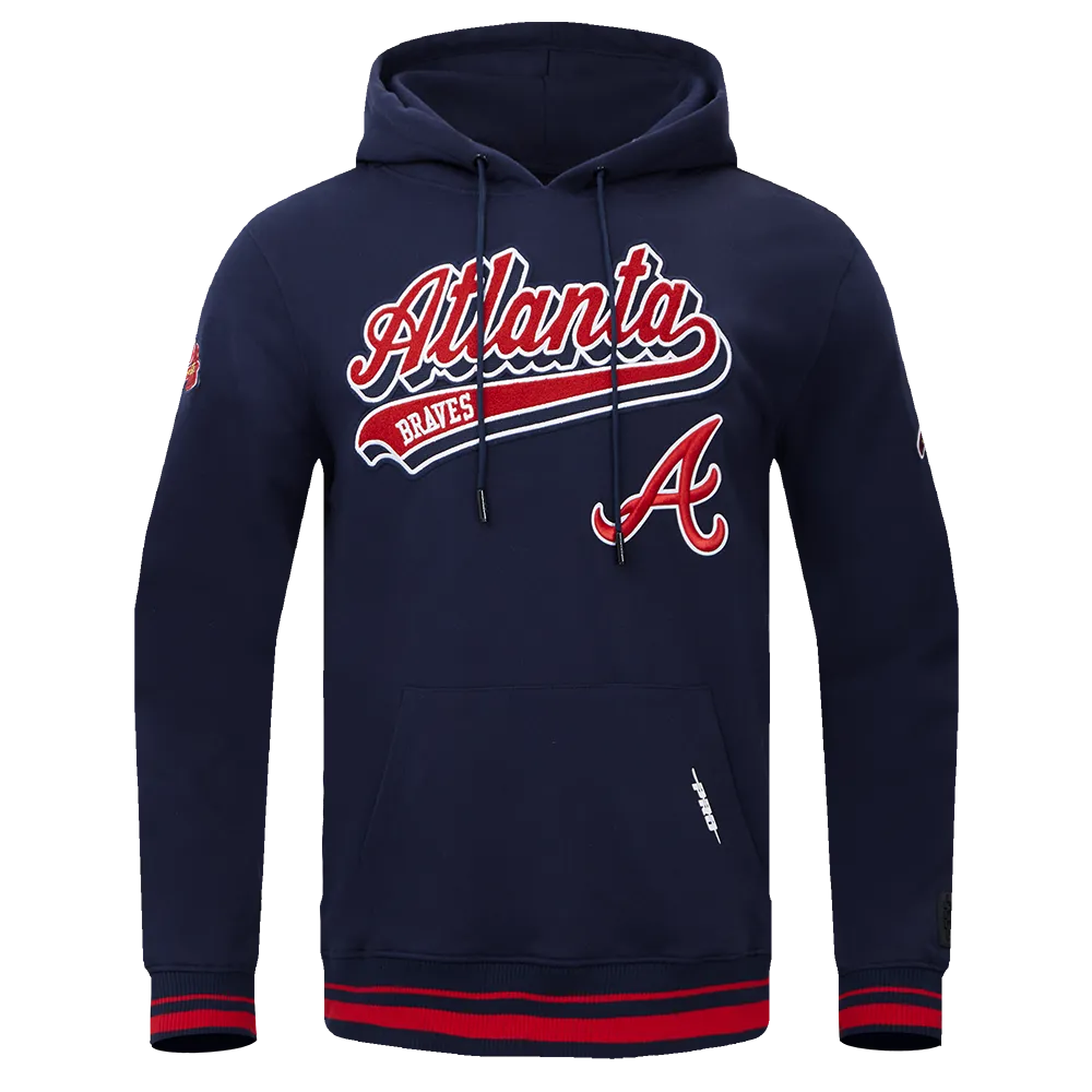 MLB ATLANTA BRAVES SCRIPT TAIL MEN'S RIB FLC PO HOODIE (MIDNIGHT NAVY/RED/MIDNIGHT NAVY)