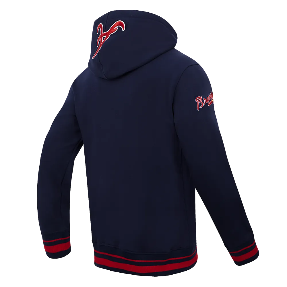 MLB ATLANTA BRAVES SCRIPT TAIL MEN'S RIB FLC PO HOODIE (MIDNIGHT NAVY/RED/MIDNIGHT NAVY)