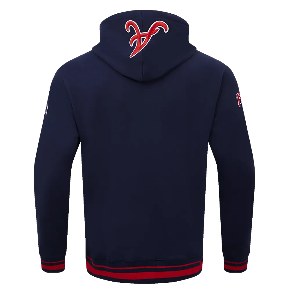 MLB ATLANTA BRAVES SCRIPT TAIL MEN'S RIB FLC PO HOODIE (MIDNIGHT NAVY/RED/MIDNIGHT NAVY)