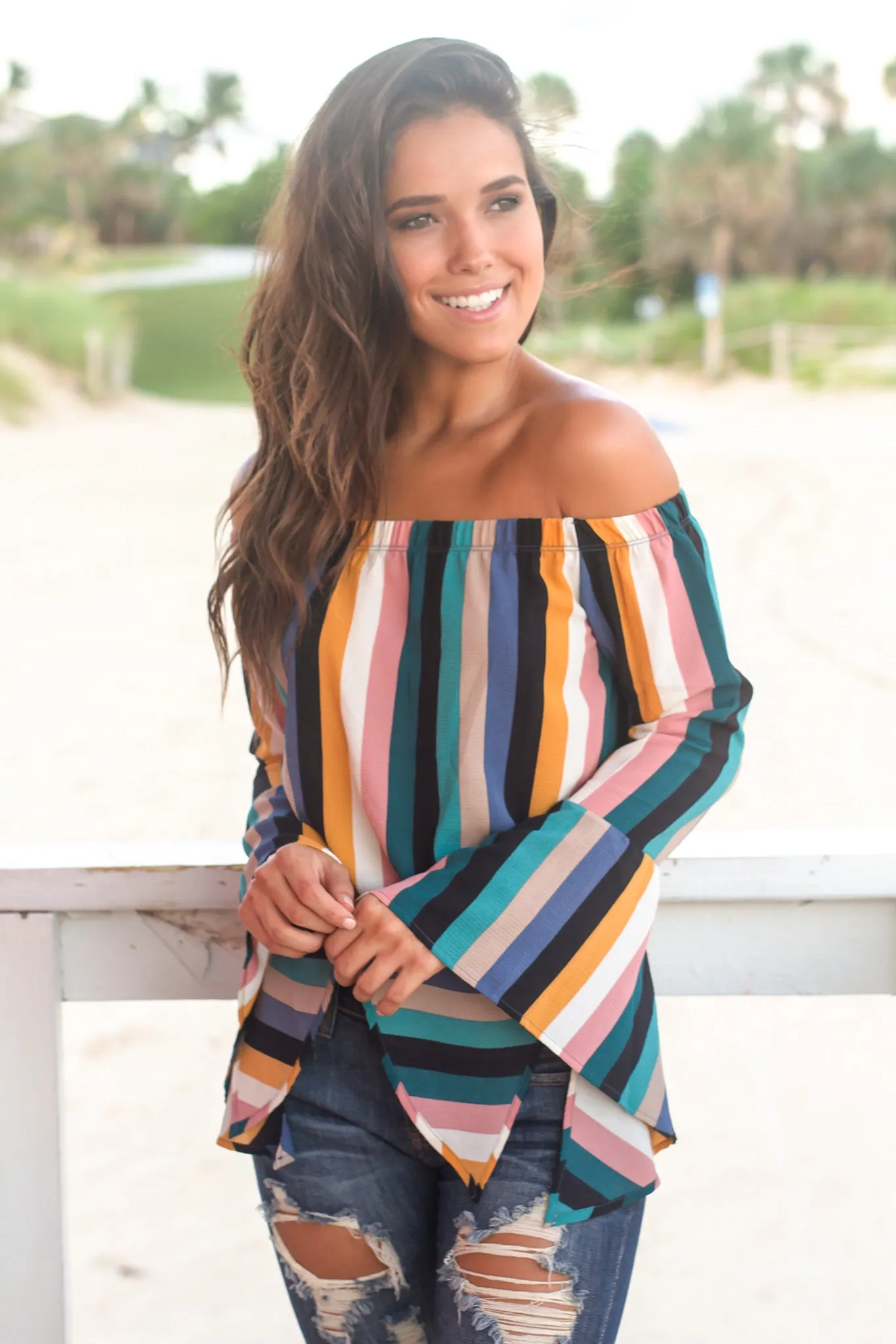Multi Colored Off Shoulder Crop Top