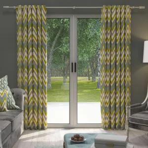 Navajo Blue   Lime Green Striped Curtains