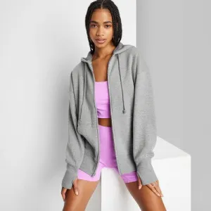 New - Women's Oversized Zip-Up Hoodie - Wild Fable Heather Gray XL