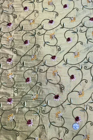 Olive Green/Multicolor Embroidered Dupioni Silk