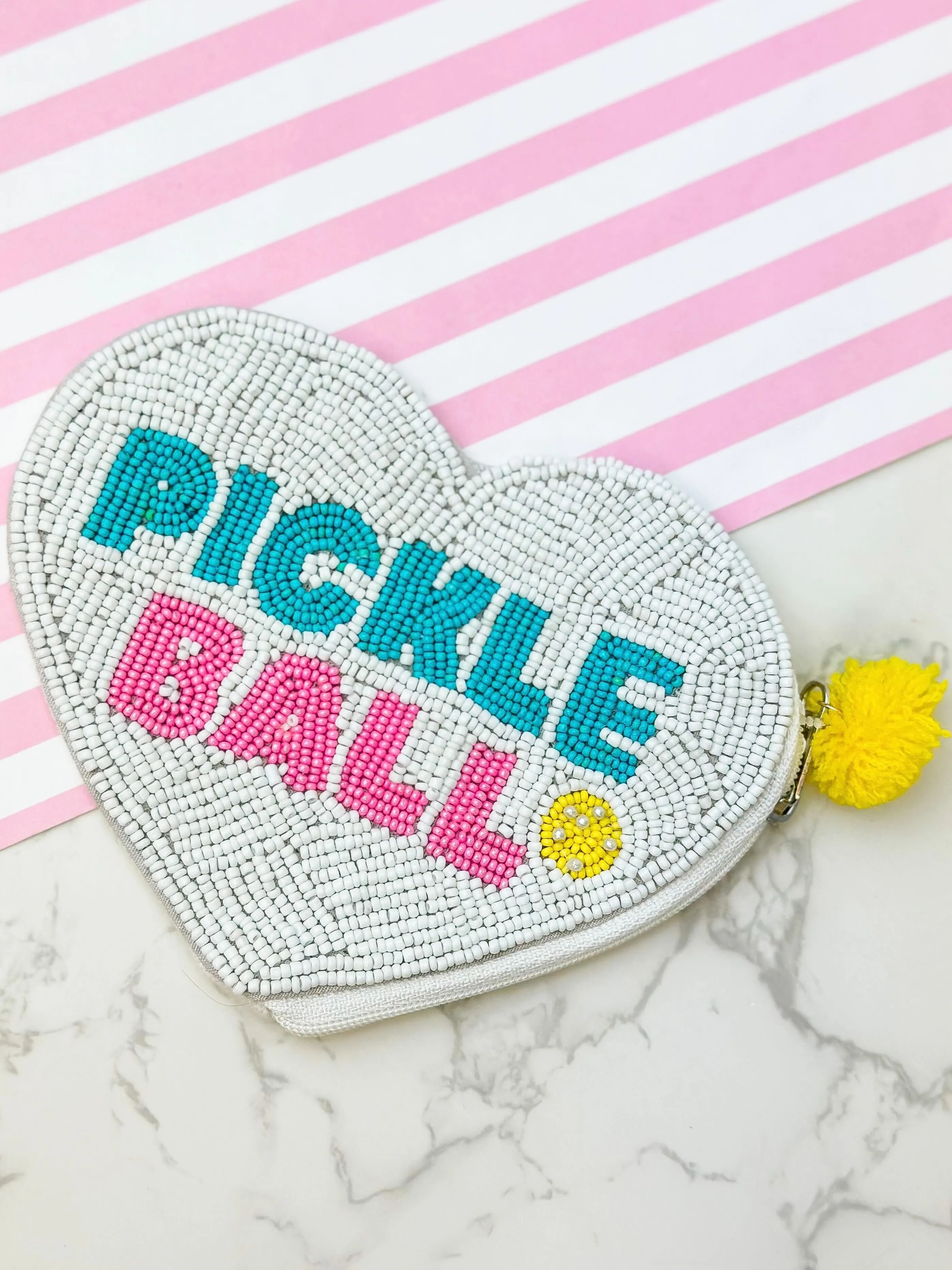 'Pickleball' Heart Shape Zip Pouch
